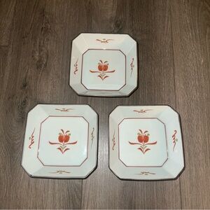 Kyoyaki  Shimizu Yaki Octagonal Plates Floral Design Set of 3 VINTAGE